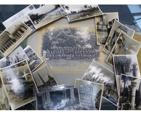 A BRASS AND MAHOGANY PILL ROLLER NUMBERED 18 TOGETHER WITH MILITARY  PHOTOGRAPHS AND AMATEUR PHOTOGRAPHS OF ROME,ETC.