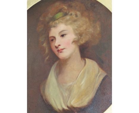 LATE 19th/EARLY 20th.C. ENGLISH SCHOOL.   A CIRCULAR PORTRAIT OF A LADY AFTER IN 18th.C.DRESS, OIL ON CANVAS.  Dia.66cms.