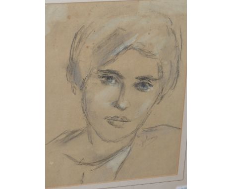20th.C. BRITISH SCHOOL.   A PORTRAIT OF A GIRL, SIGNED INDISTINCTLY.   22.5 x 17.5cms TOGETHER WITH VARIOUS FRAMED AND UNFRAM