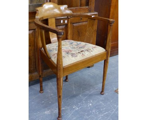 AN EDWARDIAN INLAID ART NOUVEAU SALON ARMCHAIR.