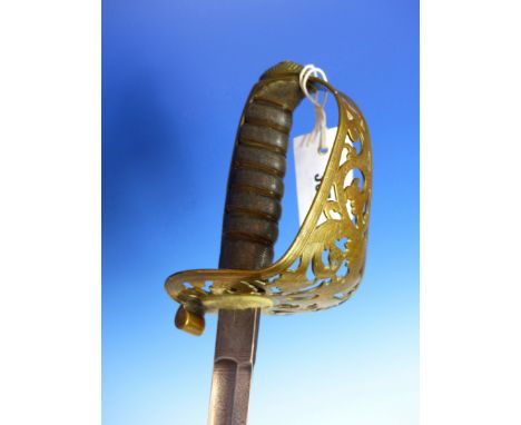 A ROYAL ENGINEER'S PATTERN SWORD, THE BLADE ETCHED WITH SCROLLING FOLIAGE, V R CYPHERS AND PRESENTATION INSCRIPTION TO MAJOR 