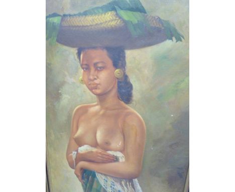 20th.C.SOUTH EAST ASIAN SCHOOL.   A PORTRAIT OF A YOUNG LADY, OIL ON CANVAS.   91 x 81cms.