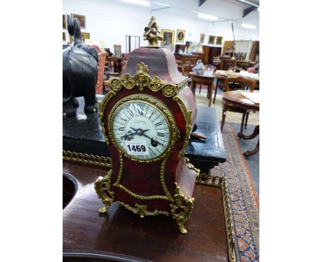 A VICTORIAN TORTOISESHELL AND GILT BRASS MOUNTED ROCOCO STYLE MANTLE CLOCK, THE ENAMEL DIAL SIGNED J.W.BENSON WITH GONG STRIK