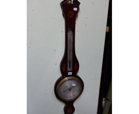A REGENCY MAHOGANY AND INLAID BAROMETER WITH SILVERED DIAL SIGNED J.SELVA &amp; Co, BOSTON.