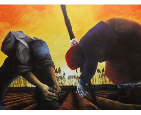 MACKENZIE THORPE.  (1956-    )  ARR.   LAND OF LOVE, A PENCIL SIGNED LIMITED EDITION COLOUR LITHOGRAPH.   51.5 x 51.5cms.