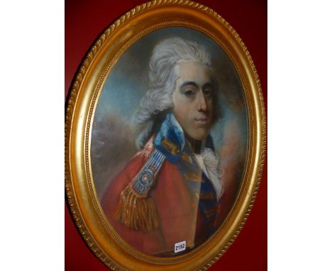 AFTER. JOHN RUSSELL.(1745-1806)    AN OVAL PORTRAIT OF A CAPTAIN HARVEY, ROYAL WELSH FUSILIERS, PASTEL.   54 x 44cms.