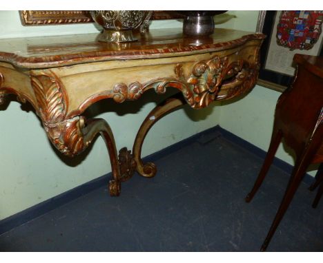 A CARVED AND PAINTED ROCOCO STYLE CONSOLE TABLE