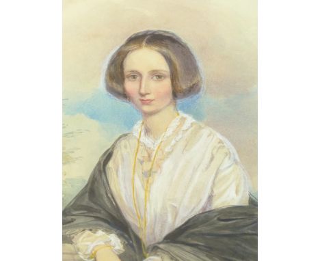 ATTRIB TO GEORGE RICHMOND.  (1809-1896)   PORTRAIT OF A YOUNG LADY, WATERCOLOUR IN A SHAPED MOUNT.   52 x 40cms.