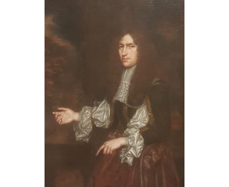 CIRCLE OF JOHN MICHAEL WRIGHT. BRITISH (1617-1694) PORTRAIT OF A GENTLEMAN OF THE RESTORATION PERIOD, OIL ON CANVAS, FRAMED. 