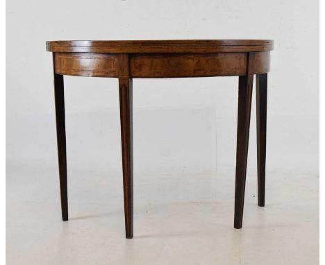 George III mahogany demi-lune card table, 94cm x 45cm x 76cm high