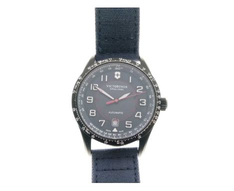 Victorinox - Gentleman's black stainless steel cased wristwatch, navy blue dial with white luminous Arabic numerals and hands