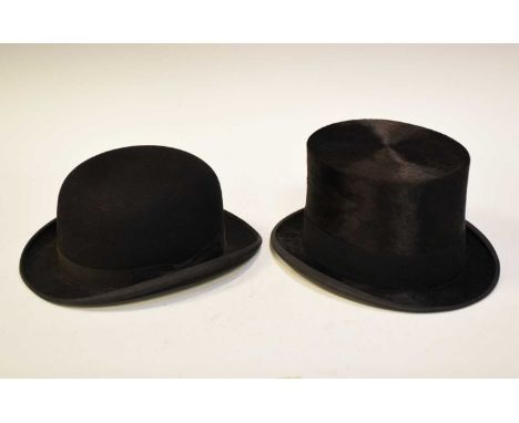 Vintage W.L. Thomason top hat, together with a Hillhouse &amp; Co. bowler hat (2)