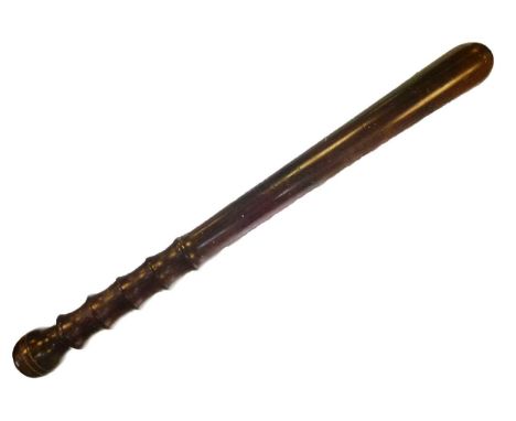 Victorian hardwood truncheon stamped 'R Vickery' and with VR cypher, 40cm long