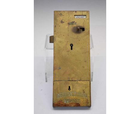 Victorian brass penny slot toilet lock by Lockerbie &amp; Wilkinson Ltd., Tipton, 11.5cm x 30cm high 