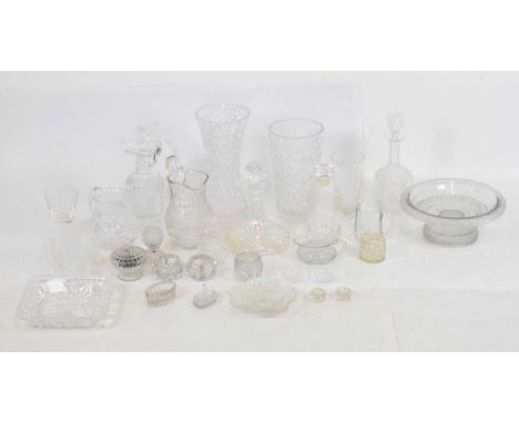 Selection of 19th Century and later cut glassware, to include ship's decanter, vases, decanter jug, etc 