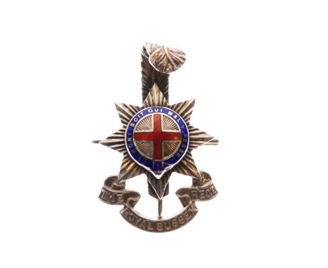 Post Second World War Royal Sussex Regiment silver and enamel cap badge, Birmingham 1947, sponsor's mark for J R Gaunt &amp; 