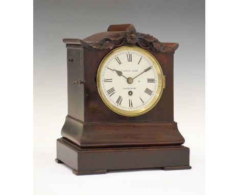 Victorian mahogany-cased single-fusee bracket clock, retailed by T. Wylatt &amp; Son, Eastbourne, 5.5-inch white Roman dial, 