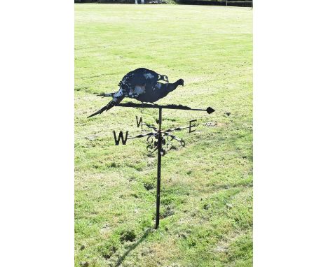 Iron weather vane with mating pheasants to cresting, 65cm x 123cm high