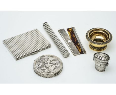 Six items of Continental small silver, comprising: a Dutch tapered oval lodereindoosje (vinaigrette), 18104-1953 2nd standard