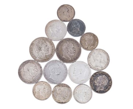 Kleines Münzkonvolut Kaiserreich u. a. 14 Stück. Deutsches Kaiserreich Baden 3 Mark 1909 G J.39, 2 Mark 1906 G J.34, (3x), Ba