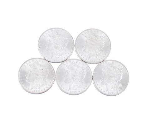 5 x USA/Silber - 1 Morgan Dollar 1890/S, s-ss, stets starke Kratzer, berieben, Randkerben, partiell leicht verschmutzt, Randk
