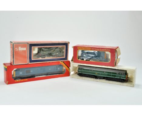 Hornby / Lima 00 Gauge Model Railway issues comprising various locomotives. Fair to Good in worn boxes.