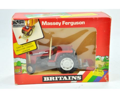 Britains 1/32 Farm issue comprising Massey Ferguson MF 595 tractor with rear attachment. Excellent, box has minor storage wea