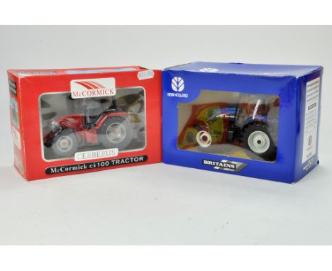 Britains 1/32 Farm issue comprising New Holland TS135 Dealer Box plus Cerberus McCormick CX100 Tractor. Excellent, with boxes