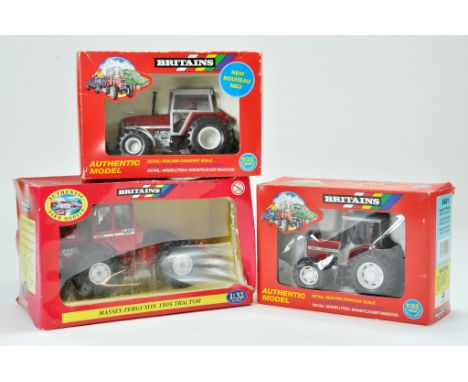 Britains 1/32 Farm Trio comprising Massey Ferguson 1505 Tractor and two others. Very good to excellent, boxes have some wear.