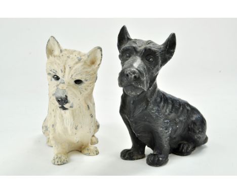 Advertising - Black and White Scotch Whisky pair of Spelter Scottish Terrier Dog Mascots. Some wear throughout. 
