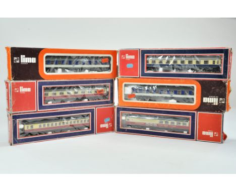 Lima 00 Gauge Model Railway issues comprising group of six coaches. Appears very good. Some boxes have storage wear.