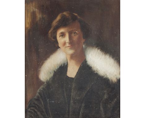 Early 20th Century School/Portrait of a Lady/with a white fur collar/oil on canvas, 50cm x 40cm   Condition Report:  Lot 439 