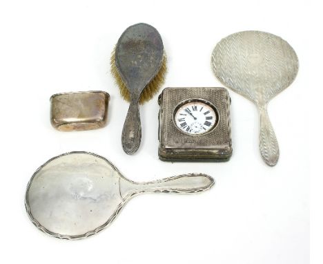 A Goliath pocket watch in a silver fronted case, Birmingham 1906, the case with engine turned decoration and easel back, two 