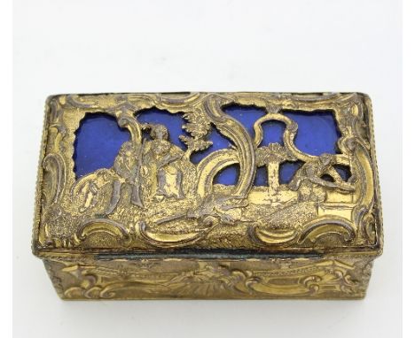 An 18th Century trinket box, the pierced cover over a blue enamel ground, 8cm wide