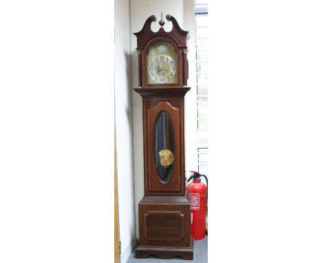 An Edwardian mahogany eight-day chiming and striking longcase clock with brass dial, 198cm high