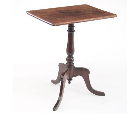 A Victorian mahogany tripod table, the rectangular top on a baluster turned column and hipped splay feet, 60.5cm wide