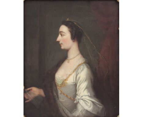 Thomas Bardwell (British 1704-1767)/Portrait of a Lady/in profile, wearing a white dress and veil/signed and indistinctly dat