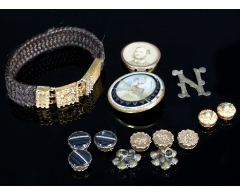 Various gold and other studs, an enamel brooch etc.