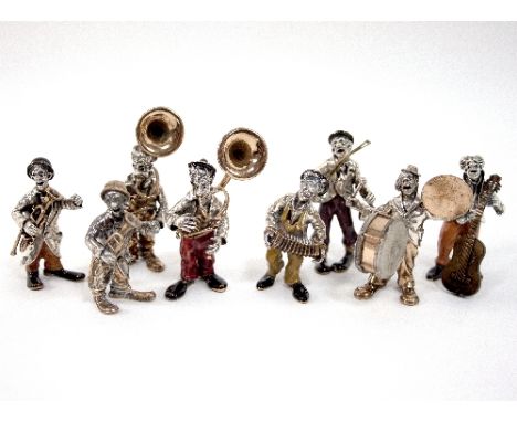 An Italian silver and enamel miniature band, Vittorio Angini, comprising eight musicians/see illustration