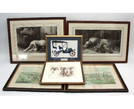 Herbert Dicksee (British 1862-1942)/Where's Master/facsimile print, 36cm x 56cm/another depicting a recumbent wolfhound and s
