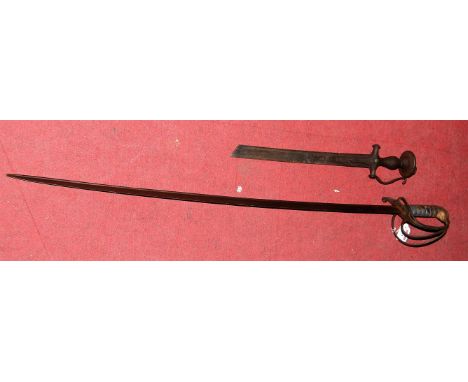 A Royal Artillery officers sword, having 89cm slightly curved pipe-backed blade, typical three bar hilt, and wirebound fish s