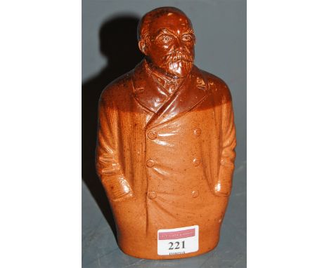 A Doulton Lambeth salt glazed stoneware flask depicting William Gladstone, impressed marks and numbered 556672   Condition Re