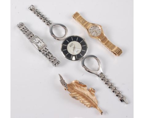 Two ladies Rotary wristwatches, a lady's Eton wristwatch and a leaf brooch by Trifari (4)
