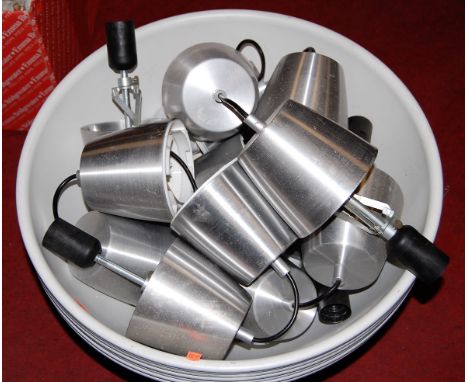 A collection of Ikea brushed aluminium industrial style ceiling light fittings 