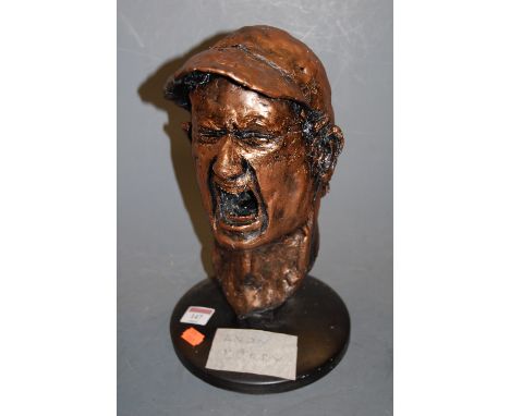 A bronzed resin portrait bust of Andy Murray, on circular plinth base, h.32cm