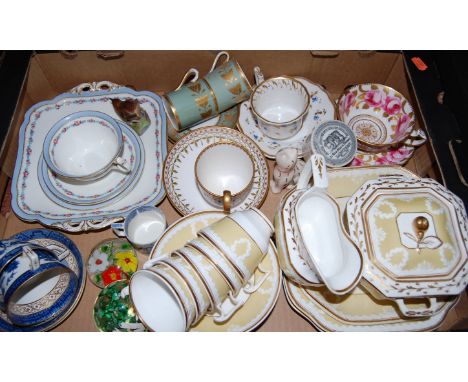 Two boxes of mixed china, glassware and sundries, to include; Booth's Real Old Willow pattern, Spode coffee cans and saucers,