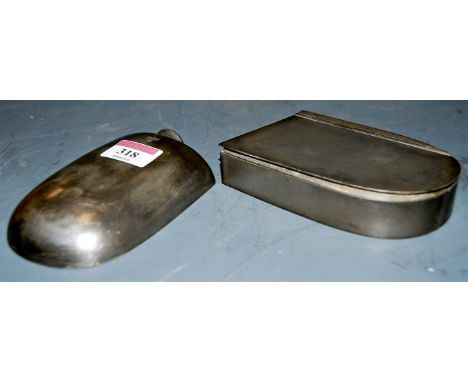 An early 20th century pewter hunting sandwich box and flask, by James Dixon & Sons