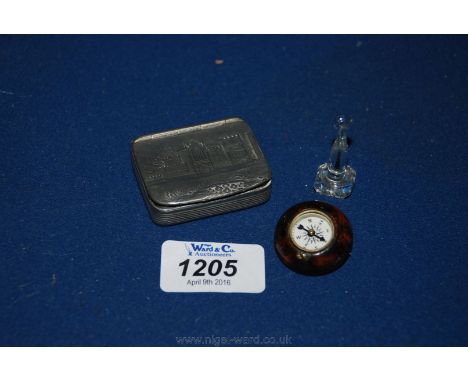 A white metal Vesta case, compass Brooch and a glass Seal with Queen Mary's cipher