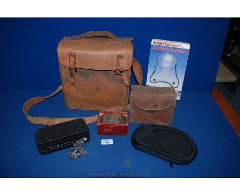 A quantity of miscellanea including leather ammunition Satchel, wooden cartridge boxes, sewing machine accessories, Kodak 620