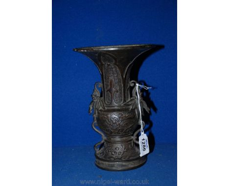 An old Chinese Bronze trumpet Vase, well cast, 7 1/2'' high